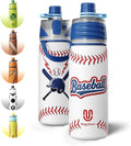 Baseball Water Bottle - 20oz Insulated Misting Water Bottles Stainless Steel 3D Textured - Baseball Accessories Gift for Kids