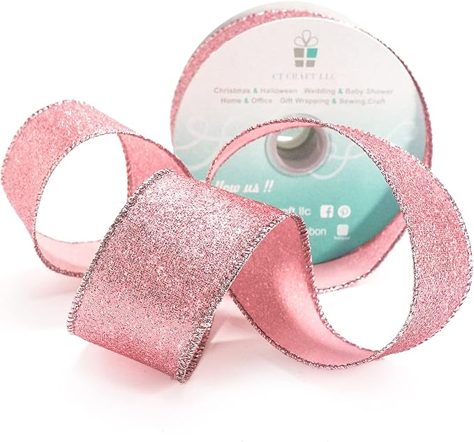 CT CRAFT LLC Glitter Wired Ribbon 1.5" x 10 Yards Rose Gold - Image 3