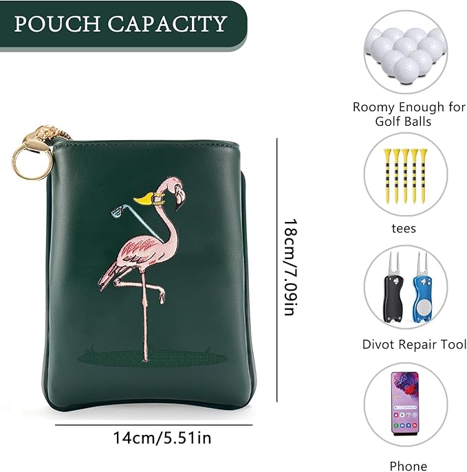 PINKTEE Golf Valuables Pouch Premiun Leather Tee Pouch Funny Golf Accessories Bag with Zipper Master Green for Women Men (Pink Stripe, FLAMINGO)