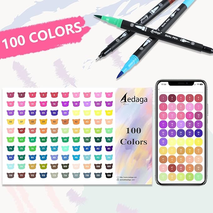 100 Colors Numbered Dual Tip Brush Pens - Image 7