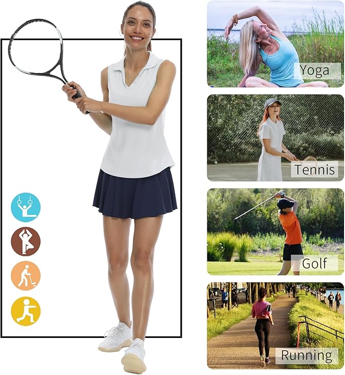 LastFor1 Women's Sleeveless Polo Golf Shirts Quick Dry 50+ UV Protection V-Neck with Collar Lightweight Tennis Tank Tops