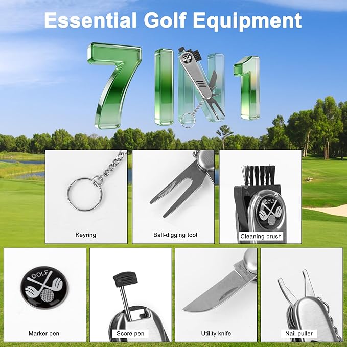 Complete Golf Accessories Kit, Golf Gifts for Men and Women - 8-Piece Set with Leather Case | Rangefinder, Balls, Tees, Multi-Tool | Beginner to Pro Golf Essentials
