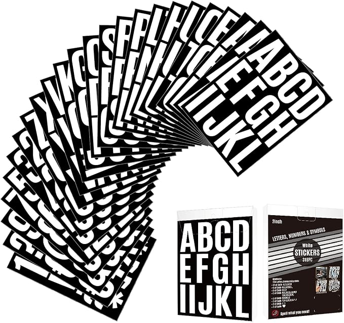 318PCS Vinyl Letter Stickers for Mailbox, 2 Inch Alphabet Numbers for House by Debinolo