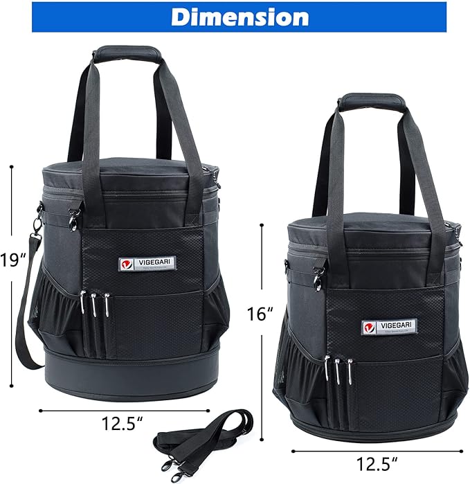 VIGERARI Baseball Bucket Bag- Coach Bag-Expandable Softball Bucket Organizer with Padded Seat