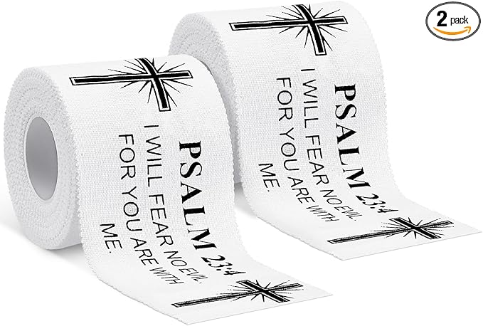 MiniInflat 2 Pcs Christian Cross Athletic Tape Sports Tape 2in x 23ft Religion Jesus Wrist Wrap for Soccer Football Baseball, Gift for Graduation Teacher Nurses Week Pentecost(White,Psalm 23:4)
