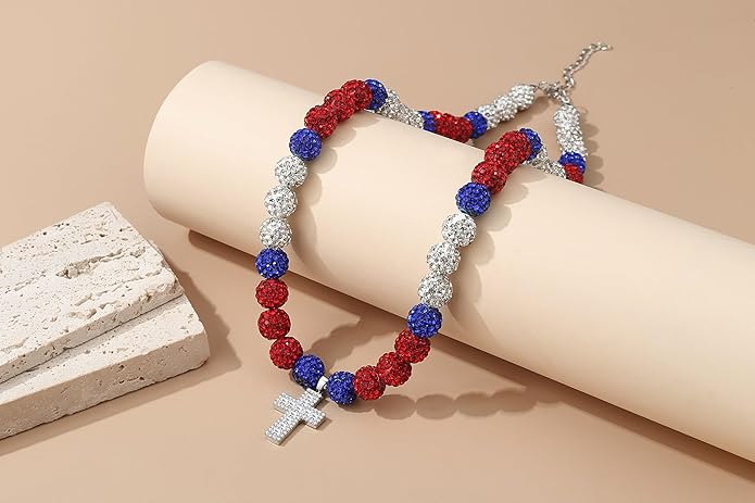 QINJIEJIE Baseball Necklace for Men Glitter Bling Rhinestone Beaded Collection Necklace for Women 16/18in Inspired Sports Jewelry Baseball Chain Cool Gifts for Baseball Players Team Lovers
