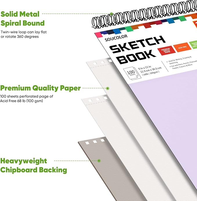 Soucolor 9" x 12" Aesthetic Sketch Book, Japanese Stationary Sketching Supplies - Image 2