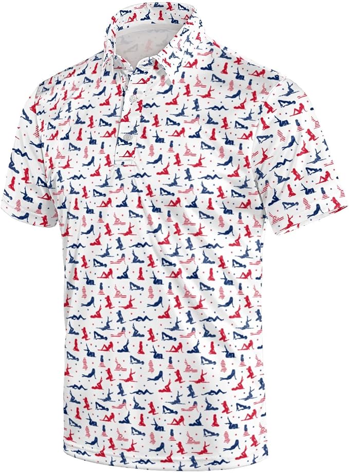 Golf Polo Shirts for Men Funny Print Short Sleeve Golf Shirts Performance Golf Polos