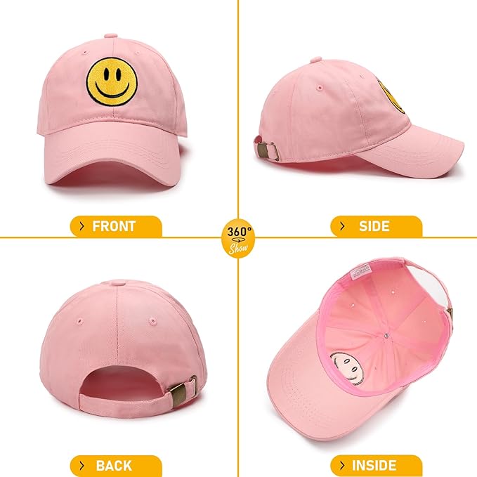 Smile Face Baseball Cap for Women Men Cute Baseball Caps Unstructured Cotton Dad Hat