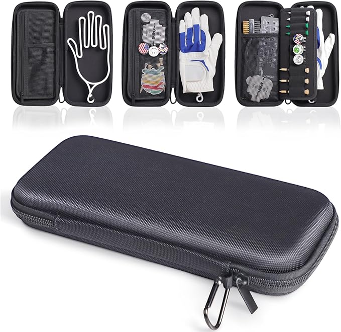 Golf Glove Holder Case for Accessories with Removable Glove Shaper Portable Golfer Gifts for Men & Women Caddy Organizer Case with Storage Slots for Divot Tools, Tees & Ball Markers
