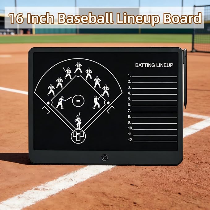 Baseball Coaching Board– 16" Softball Lineup Board,Electronic Coach Lineup Board, Premium Tactical Baseball Coach Clipboard,Dugout Display Softball Coaching Accessories，Youth School Team Equipment