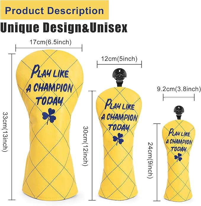 Golf Headcovers Play Like A Champion Today Golf Club Head Covers Advanced Embroidery Premium Leather Driver Headcovers Fairway Wood Covers Hybrid Cover Golf Mallet Putter Cover for DF3 OZ1