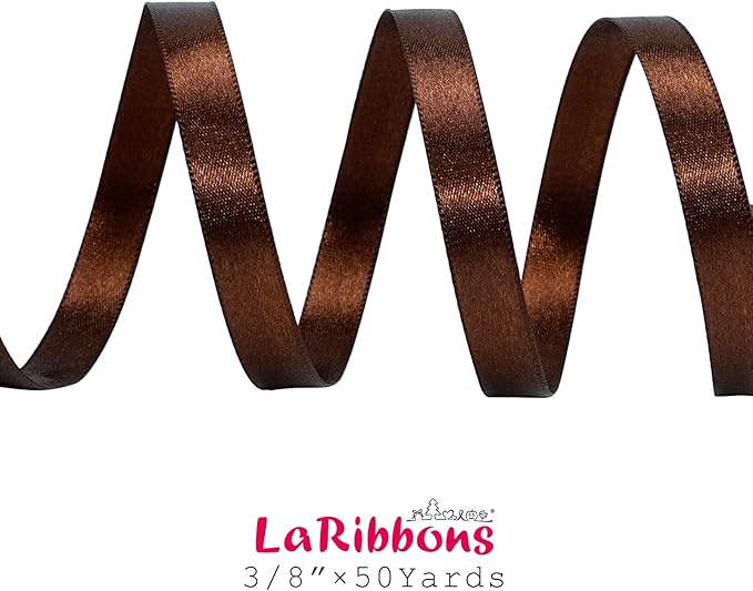 LaRibbons Brown Satin Ribbon 3/8 Inch 50 Yards Thin Luxury Double Faced Firar - Image 7