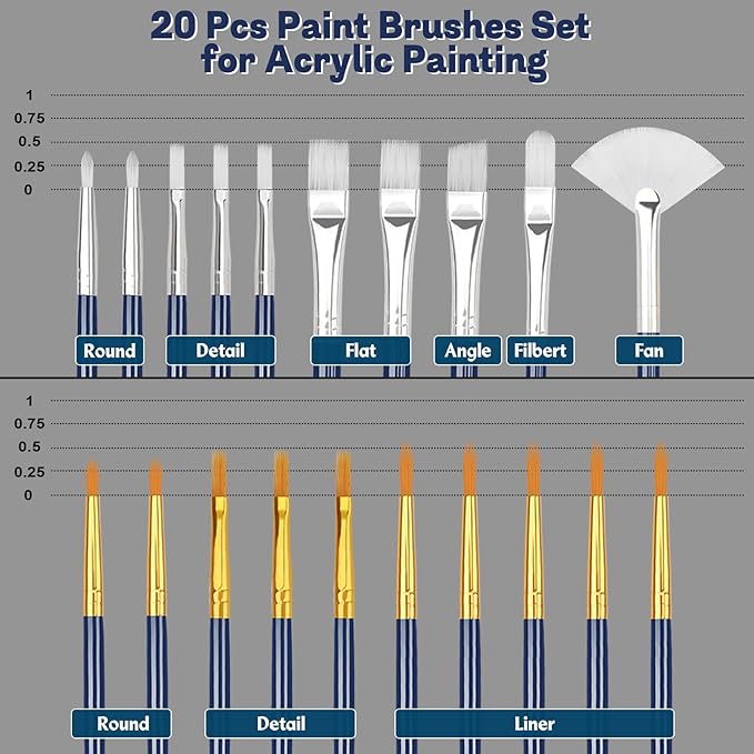 Paint Brushes Set, 20 Sizes Different Kids Painting Brushes Acrylic Paint Brush - Image 3