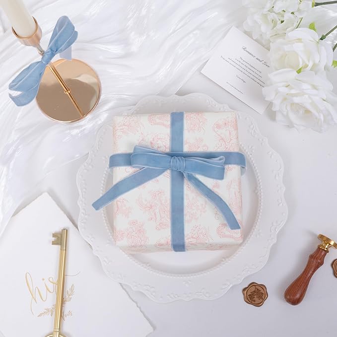 Vintage Dusty Blue Velvet Ribbon Christmas Ribbon - Image 3
