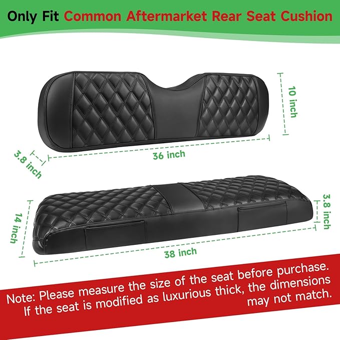 Golf Cart Rear Seat Covers for EZGO Club Car Yamaha Aftermarket Rear Seat Cushion, Rear Seat Cover Set with Concave and Convex Design, Thick Vinyl Leather Comfortable Breathable