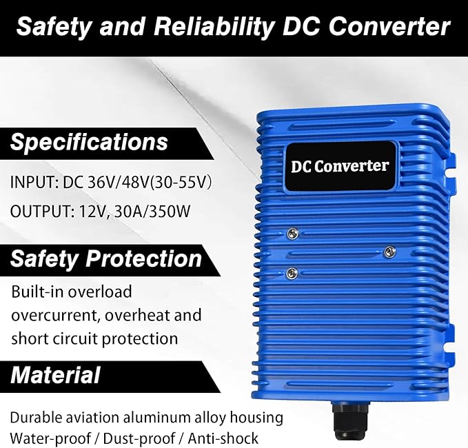 Golf Cart Voltage Reducer, 36 or 48V to 12V DC Converter 30A/350Watt Compatible with EZGO Club Car Yamaha, Universal DC Step Down Converter