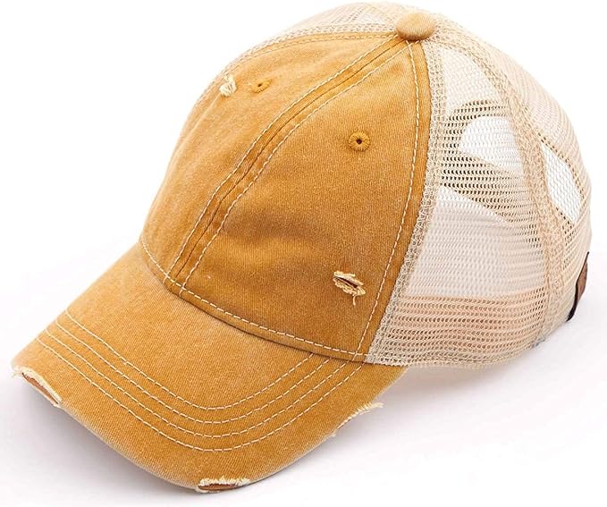 Funky Junque Trucker Hat for Women – Distressed Low Profile Western Camo Baseball Cap with Mesh, Trendy and Adjustable Fit