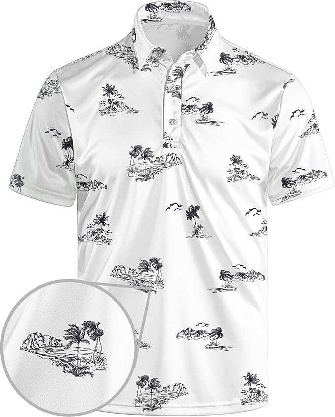 Golf Polo Shirts for Men Funny Print Short Sleeve Golf Shirts Performance Golf Polos