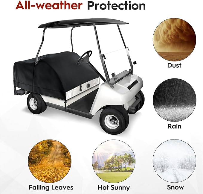 Mixsuper Golf Cart Seat Rain Cover for EZGO, Club Car, Yamaha Cart 2+2/4 Passengers with Transparent Windows 2+2 Seats Rain Covers, 7 Layers 600D Waterproof, Universal Fit, Golf Accessories