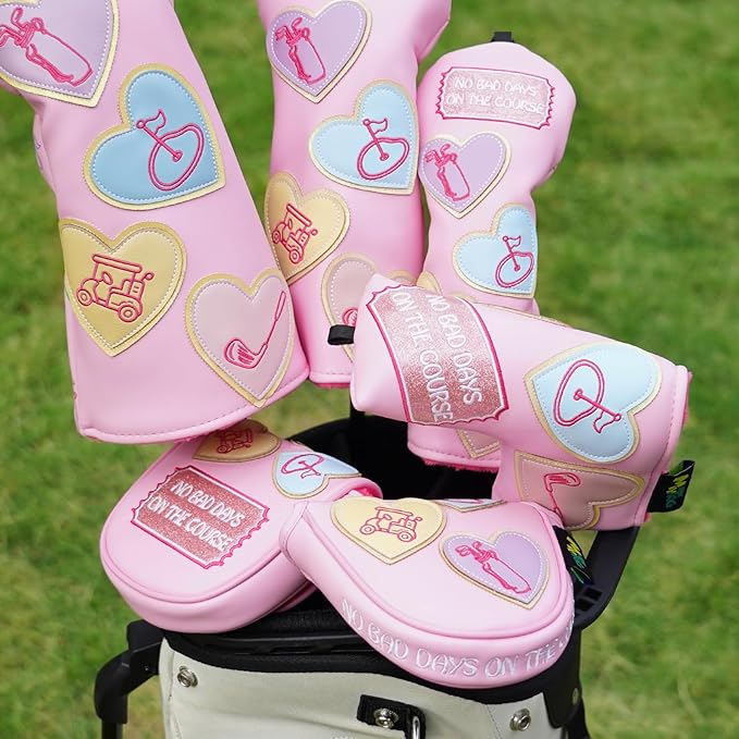 mytag Golf Head Covers Pink, No Bad Days On The Course Golf Club Covers Driver Fariway Hybrid Headcover for Women Girls