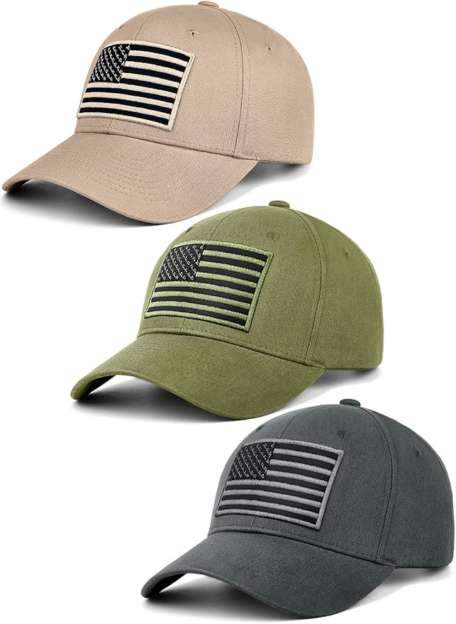 KIRAAT 3 Pack American Flag Baseball Cap Unisex,Low Profile USA Plain Dad Hat for Men＆Women