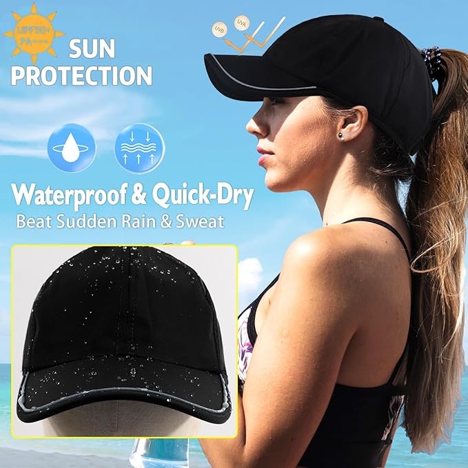 SHINCHIC Womens Ponytail Baseball Cap UPF50+ Waterproof Golf Hat High Bun Pony Cap Breathable Dad Hat for Outdoor