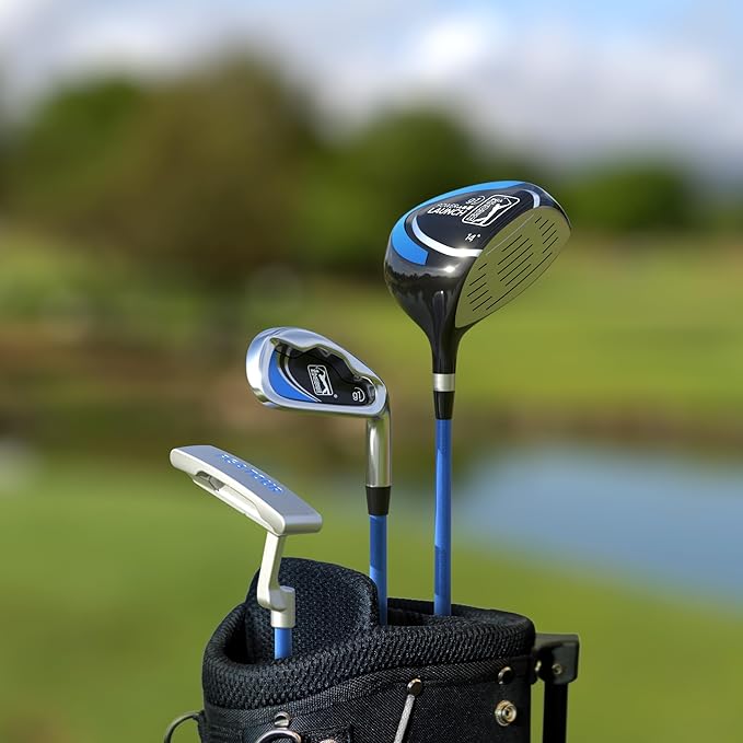 PGA Tour Youth Golf Club Set for Ages 5-15+ (3’5”-5’10”), Right and Left-Handed Kids Golf Sets – Beginner Junior Golf Clubs with Lightweight Stand Bag, Mallet Putter, Hybrid, Driver