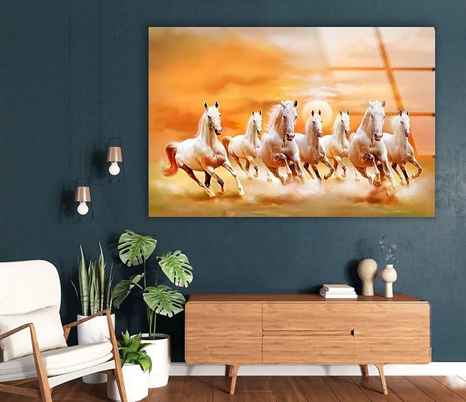 My Photostation.com 48Wx32H'' White Horses Running on Sunset Glass Wall - Image 6