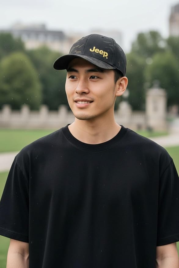 Jeep Officially Licensed Black Camo Hat | Structured Snapback Cap for Men | Ripstop Fabric