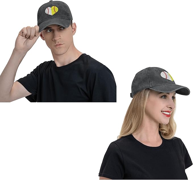 Heart Ball Hat for Womens, Softball Embroidered Adjustable Baseball Cap for Mom Girls