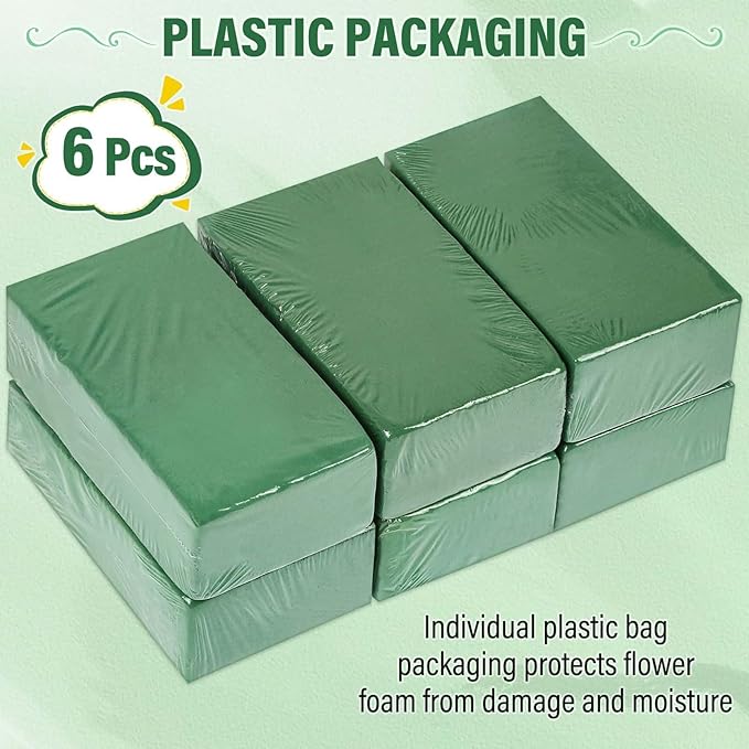 6 Pcs Floral Foam Blocks for Flower Arrangement, Wet and Dry Green Floral Foam - Image 5
