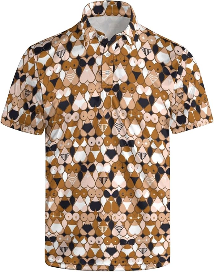 HUURAY Funny Golf Polos for Men Funny Print Short Sleeve Shirts Quick Dry Polo Shirts Hawaiian Shirt Performance Golf Outfits