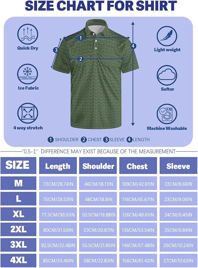HUURAY Funny Golf Polos for Men Funny Print Short Sleeve Shirts Quick Dry Polo Shirts Hawaiian Shirt Performance Golf Outfits