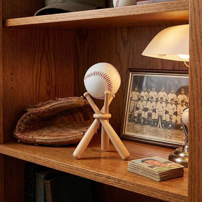 Honoson Baseball Stand Holders Balls Display Bat Wooden Stand Holder Display Centerpieces Tables for Baseball Sports Lover(12 Pack)
