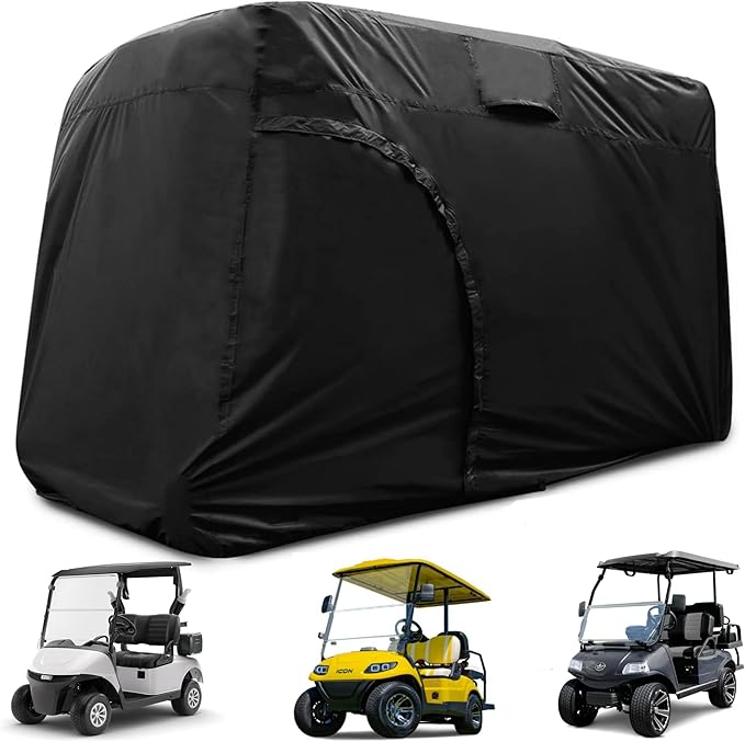 Golf Cart Cover 2/4/6 Passenger, All-Weather Protection Golf Cart Rain Covers, UV Resistant with Windproof Buckle Golf Cart Accessories (Fits for Club Car, for EZGO, for Yamaha)