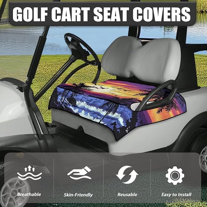 Golf Cart Seat Covers, Universal Golf Cart Seat Towel Blanket with 4 Front Pockets & Nonskid Bottom Fits for Club Car 2 Person Seats Golf Carts