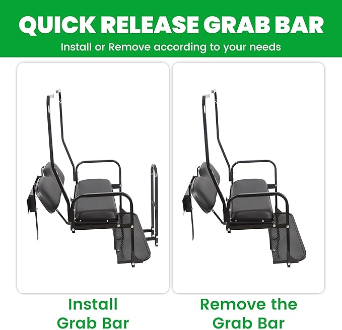 ECOTRIC Golf Cart Folding Rear Seat Kit W/Grab Bar Compatible with Club Car DS (1982-2000.5) Models Back Flip Seat Black