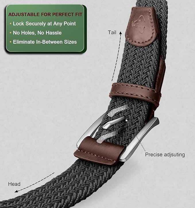 BULLIANT Belt for Men 2Pack,Mens Gift Stretch Braided Web Belt Elastic for Casual Golf Jeans,1 3/8"