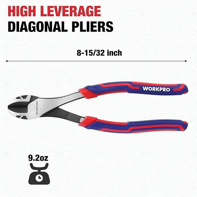 WORKPRO 8 Inch High Leverage Diagonal Pliers, Wire Cutters Heavy Duty in CRV - Image 2