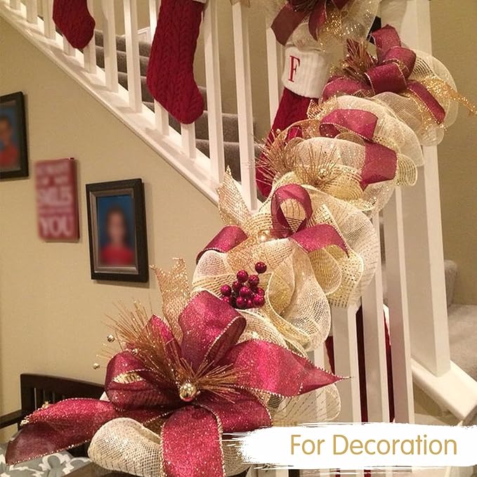 TONIFUL 2 Rolls 10 Inch Burlap Natural Decorative Mesh Ribbon Rolls, Christmas - Image 7