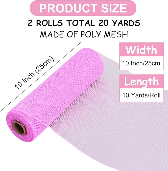 TONIFUL 2 Rolls 10 Inch Pink Decorative Mesh Ribbbon Rolls, Fabric Mesh - Image 2