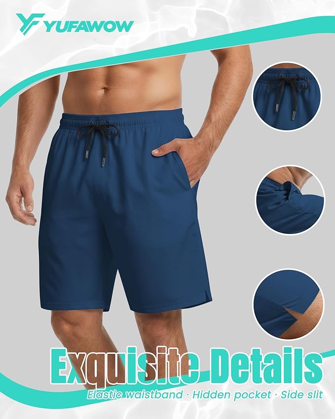9 Inch Men Swim Trunks with Mesh Lining Quick Dry Breathable Pockets for Summer Beach Cruise Water Park Gym Running