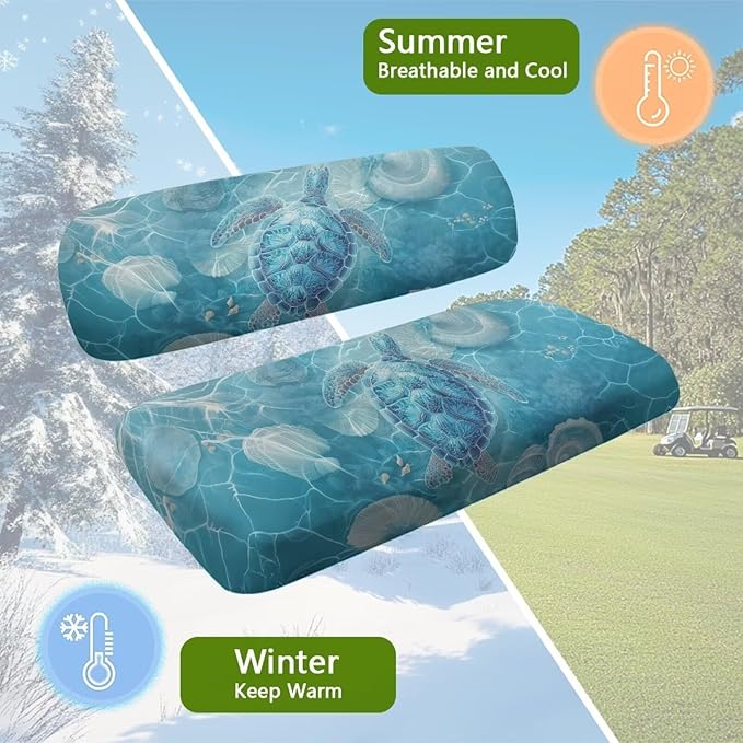 Bulopur Sea Turtle Golf Cart Seat Towel Covers Blue Non-Slip Elastic Golfcart Front Seat Cover Compatible with EZGO & Club Car Universal Golf Cart Accessories
