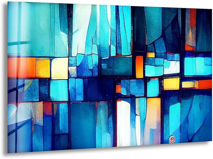 My Photostation.com 28Wx18H'' Blue Vibrant Stained Glass Wall ArtTempered Glass by MyPhotostation