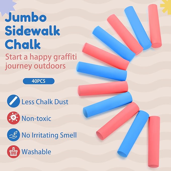 Fulmoon 40 Pcs Jumbo Sidewalk Chalk - Image 5