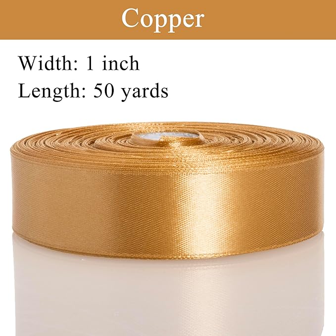 1 Copper Solid Satin Ribbon, 50 Yards Craft Fabric Ribbon - Image 3