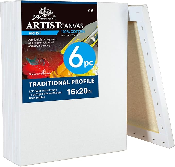 PHOENIX 16x20 Inch 6 Pack Artist Canvas by PHOENIX