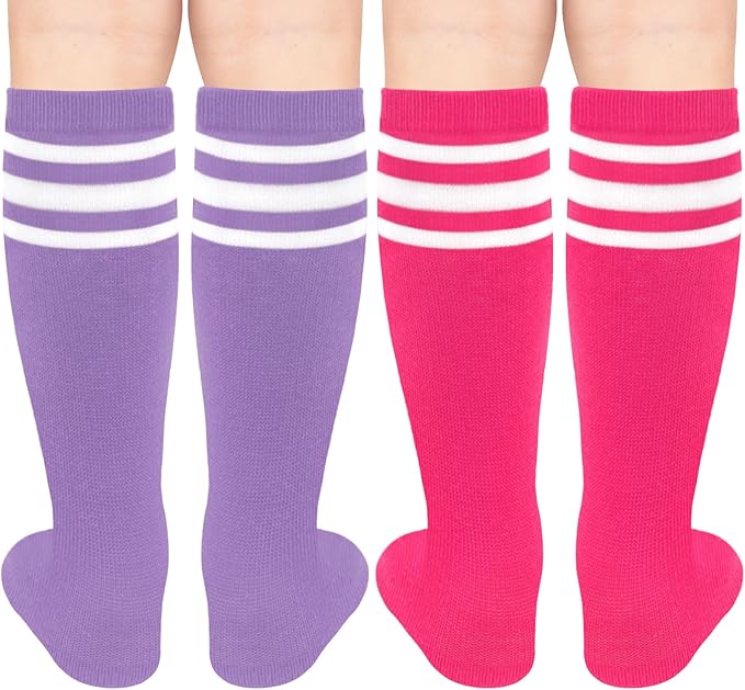 Sarfel Kids Soccer Socks Toddler Soccer Socks Girls Boys Soccer Socks Kids Tube Socks with Stripes Toddler Knee High Socks