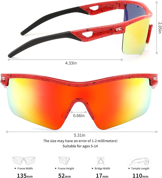 FEISEDY Kids Teens Baseball Polarized Sunglasses Sports TR90 Frame Boys Girls Cycling B2454